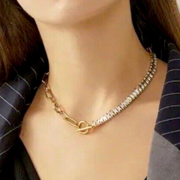 Gold Plated Paper clip cubic Zircon necklace choker womens jewelry - Picture 8 of 13